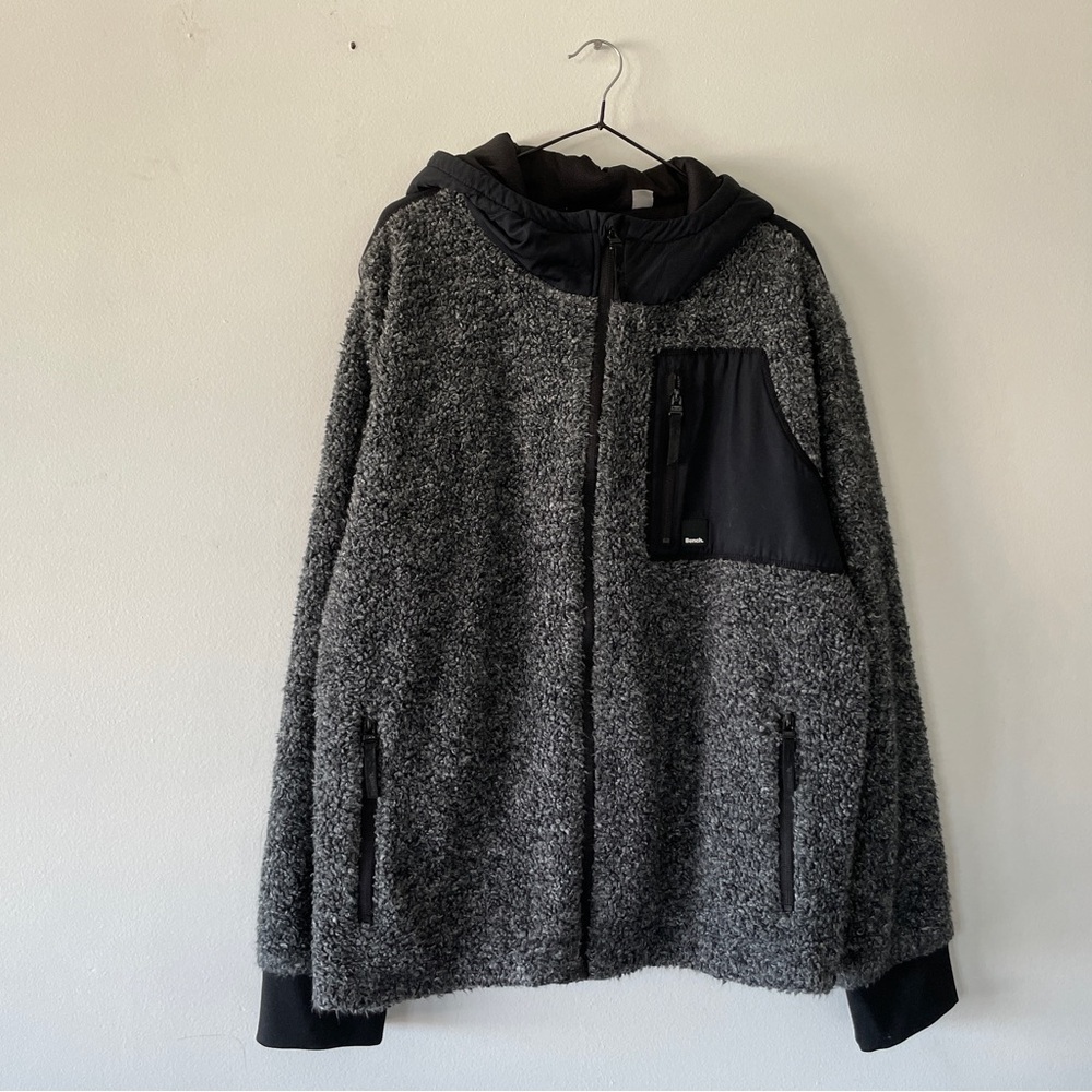 Bench Blue Black Full Zip Sherpa Hoodie Sweater XXL
